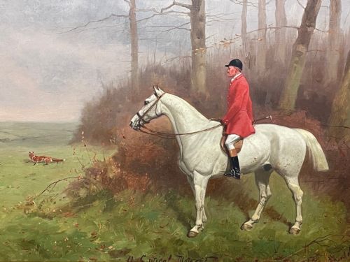 HUNTING OIL PAINTING HORSE RIDER SIGNED BASIL NIGHTINGALE - ADDITIONAL PHOTO 3