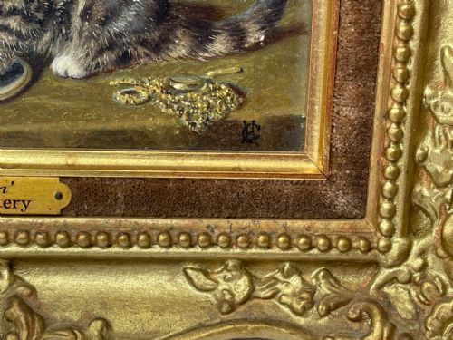 19TH CENTURY OIL PAINTING KITTENS REFLECTION BY HORATIO HENRY COULDERY - ADDITIONAL PHOTO 8