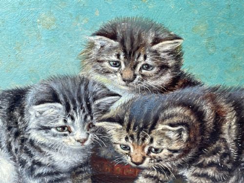 19TH CENTURY OIL PAINTING KITTENS REFLECTION BY HORATIO HENRY COULDERY - ADDITIONAL PHOTO 11