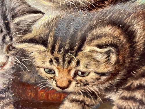 19TH CENTURY OIL PAINTING KITTENS REFLECTION BY HORATIO HENRY COULDERY - ADDITIONAL PHOTO 15