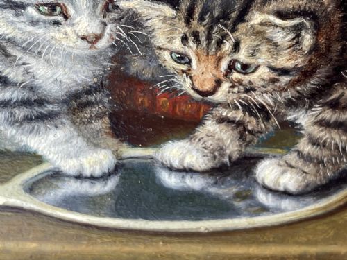 19TH CENTURY OIL PAINTING KITTENS REFLECTION BY HORATIO HENRY COULDERY - ADDITIONAL PHOTO 22