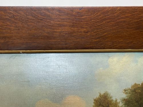 LARGE 18TH CENTURY OIL PAINTING CATTLE GATHERED WATERING IN LANDSCAPE - ADDITIONAL PHOTO 5