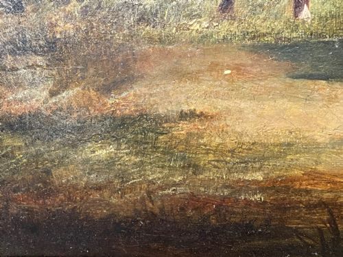 LARGE 18TH CENTURY OIL PAINTING CATTLE GATHERED WATERING IN LANDSCAPE - ADDITIONAL PHOTO 26