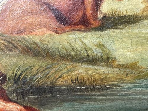 LARGE 18TH CENTURY OIL PAINTING CATTLE GATHERED WATERING IN LANDSCAPE - ADDITIONAL PHOTO 28