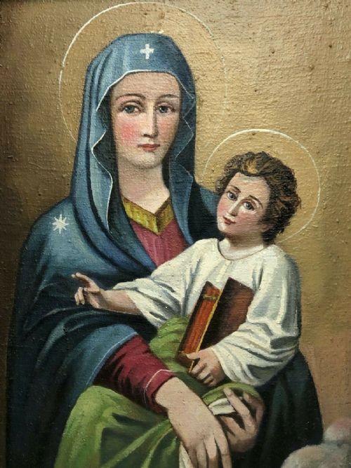 LARGE RELIGIOUS PORTRAIT OIL PAINTING THE ICON OF MADONNA DEL POPOLO C1931 - ADDITIONAL PHOTO 1