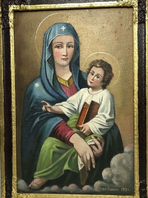 LARGE RELIGIOUS PORTRAIT OIL PAINTING THE ICON OF MADONNA DEL POPOLO C1931 - ADDITIONAL PHOTO 2