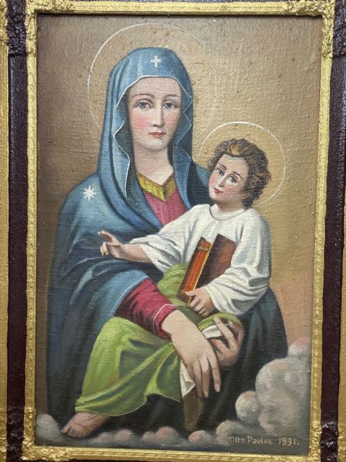 LARGE RELIGIOUS PORTRAIT OIL PAINTING THE ICON OF MADONNA DEL POPOLO C1931 - ADDITIONAL PHOTO 14