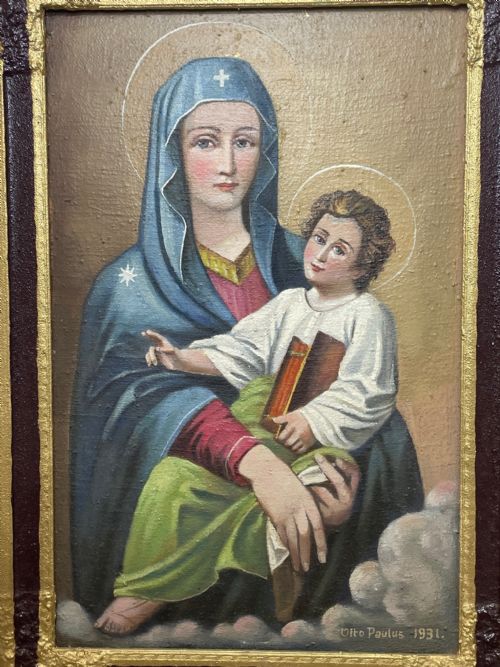 LARGE RELIGIOUS PORTRAIT OIL PAINTING THE ICON OF MADONNA DEL POPOLO C1931 - ADDITIONAL PHOTO 15