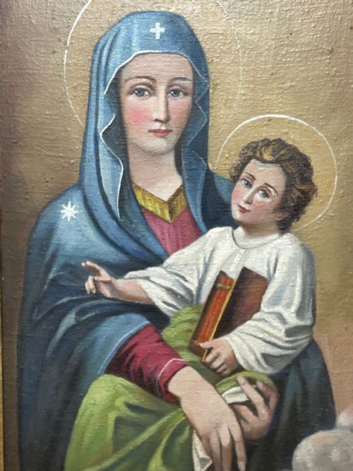 LARGE RELIGIOUS PORTRAIT OIL PAINTING THE ICON OF MADONNA DEL POPOLO C1931 - ADDITIONAL PHOTO 16