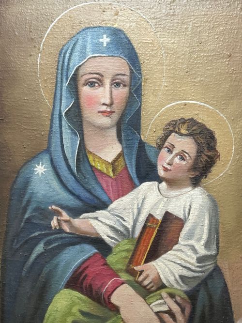 LARGE RELIGIOUS PORTRAIT OIL PAINTING THE ICON OF MADONNA DEL POPOLO C1931 - ADDITIONAL PHOTO 17