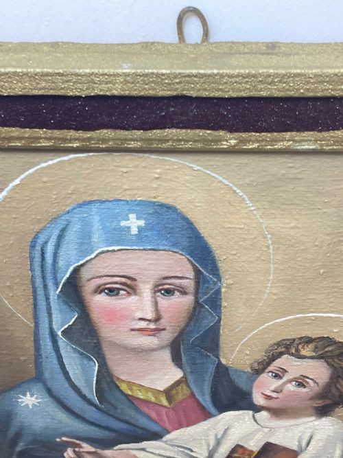 LARGE RELIGIOUS PORTRAIT OIL PAINTING THE ICON OF MADONNA DEL POPOLO C1931 - ADDITIONAL PHOTO 25