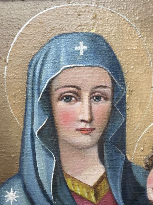 LARGE RELIGIOUS PORTRAIT OIL PAINTING THE ICON OF MADONNA DEL POPOLO C1931 - ADDITIONAL PHOTO 29