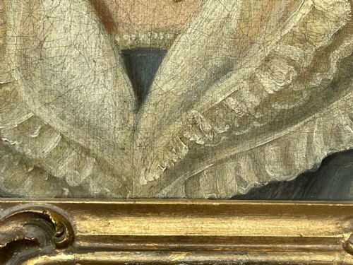 19TH CENTURY OIL PAINTING PORTRAIT YOUNG LADY IN DRESS WEARING PENDANT - ADDITIONAL PHOTO 2