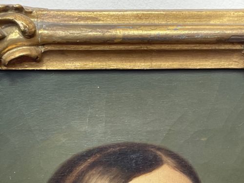 19TH CENTURY OIL PAINTING PORTRAIT YOUNG LADY IN DRESS WEARING PENDANT - ADDITIONAL PHOTO 6