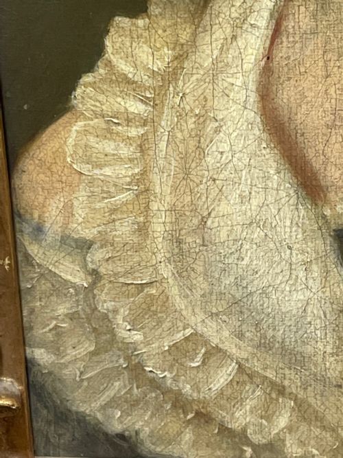 19TH CENTURY OIL PAINTING PORTRAIT YOUNG LADY IN DRESS WEARING PENDANT - ADDITIONAL PHOTO 11