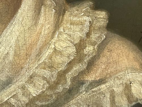 19TH CENTURY OIL PAINTING PORTRAIT YOUNG LADY IN DRESS WEARING PENDANT - ADDITIONAL PHOTO 15