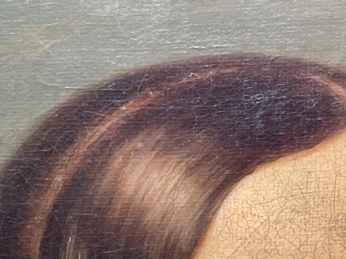 19TH CENTURY OIL PAINTING PORTRAIT YOUNG LADY IN DRESS WEARING PENDANT - ADDITIONAL PHOTO 19