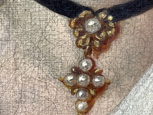 19TH CENTURY OIL PAINTING PORTRAIT YOUNG LADY IN DRESS WEARING PENDANT - ADDITIONAL PHOTO 21