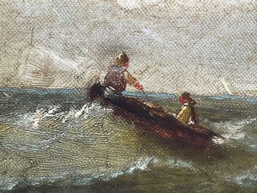 19TH CENTURY OIL PAINTING FISHING BOATS IN SWELL BY HARRY J WILLIAMS - ADDITIONAL PHOTO 11