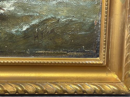 19TH CENTURY OIL PAINTING FISHING BOATS IN SWELL BY HARRY J WILLIAMS - ADDITIONAL PHOTO 16