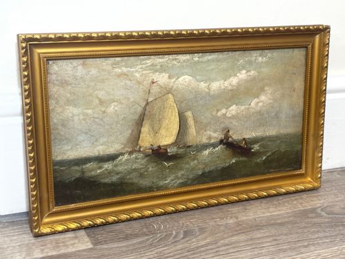 19TH CENTURY OIL PAINTING FISHING BOATS IN SWELL BY HARRY J WILLIAMS - ADDITIONAL PHOTO 26
