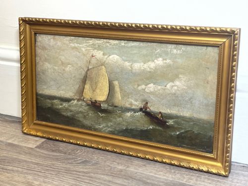 19TH CENTURY OIL PAINTING FISHING BOATS IN SWELL BY HARRY J WILLIAMS - ADDITIONAL PHOTO 27