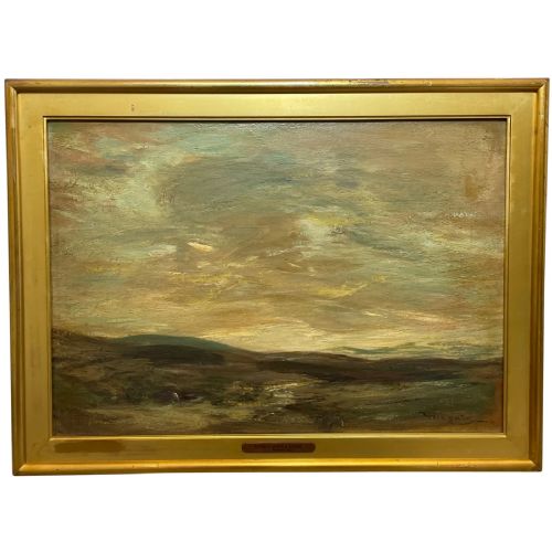 scottish sunset over a moor oil painting sir james lawton wingate - CATEGORY: ANTIQUE ART - DATED 1910
