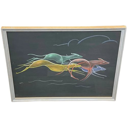 scottish painting greyhounds racing by wendy wood 18921981 - CATEGORY: ANTIQUE ART - DATED 1960