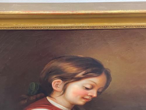BRITISH VICTORIAN OIL PAINTING GIRL PLAYING HOUSE OF CARDS - ADDITIONAL PHOTO 8