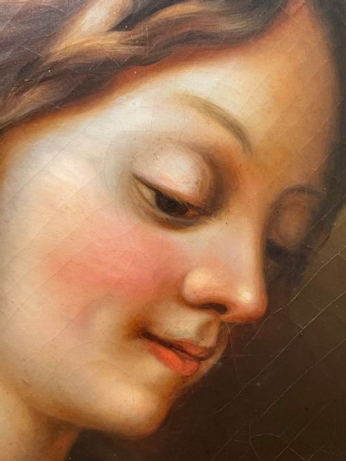 BRITISH VICTORIAN OIL PAINTING GIRL PLAYING HOUSE OF CARDS - ADDITIONAL PHOTO 12
