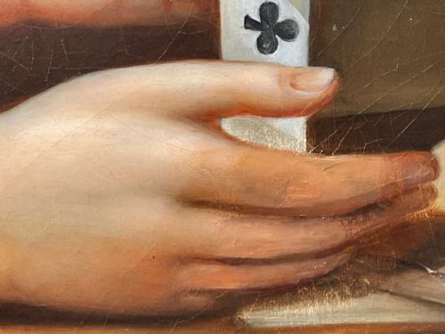 BRITISH VICTORIAN OIL PAINTING GIRL PLAYING HOUSE OF CARDS - ADDITIONAL PHOTO 15