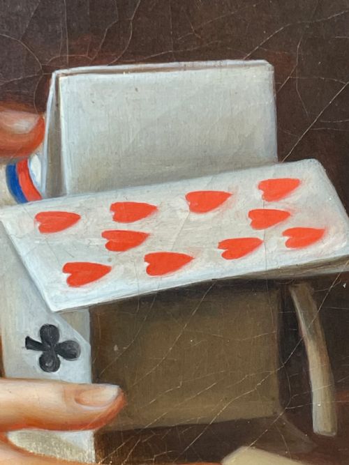 BRITISH VICTORIAN OIL PAINTING GIRL PLAYING HOUSE OF CARDS - ADDITIONAL PHOTO 17