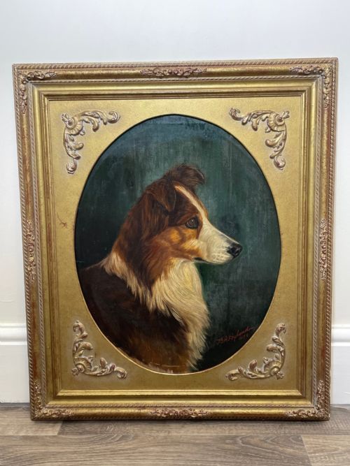 19TH CENTURY VICTORIAN OIL PAINTING SCOTTISH ROUGH COLLIE DOG PORTRAIT - ADDITIONAL PHOTO 1