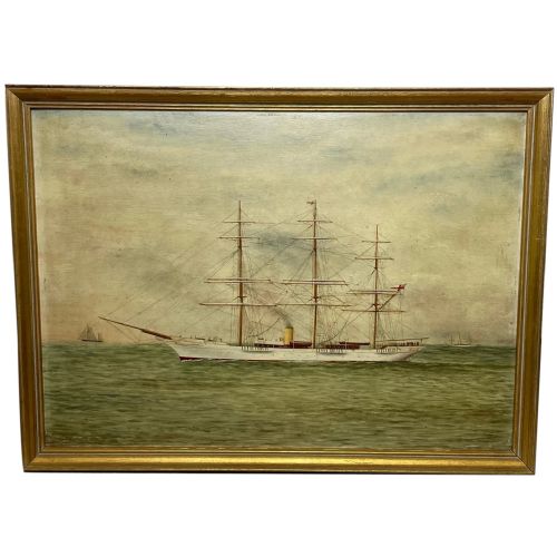 oil painting steam yacht valhalla in the kaisers transatlantic race - CATEGORY: ANTIQUE ART - DATED 1920