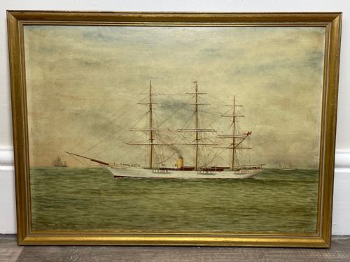 OIL PAINTING STEAM YACHT VALHALLA IN THE KAISERS TRANSATLANTIC RACE - ADDITIONAL PHOTO 3