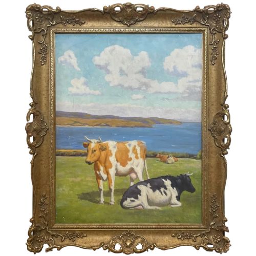 oil painting cattle by coast by ralph todd ra 18911966 - CATEGORY: ANTIQUE ART - DATED 1950