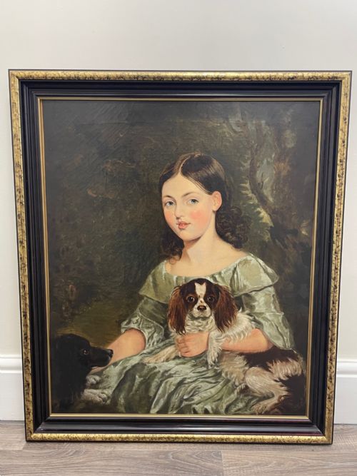 fig 1. Oil Painting Portrait Girl With 2 Cavalier King Charles Spaniel Dogs