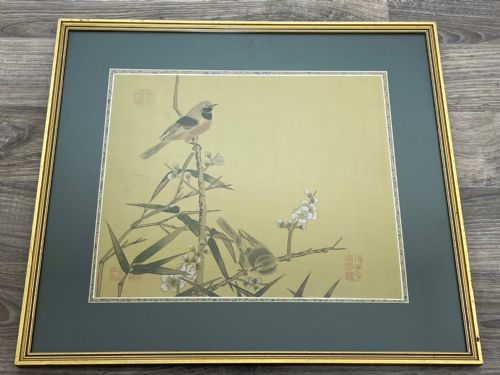 CHINESE PAINTING 2 WILD BIRDS PLUM BLOSSOM EYES STAMPED SIGNED - ADDITIONAL PHOTO 1