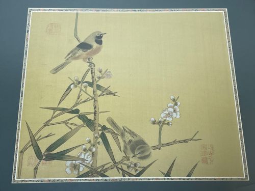 CHINESE PAINTING 2 WILD BIRDS PLUM BLOSSOM EYES STAMPED SIGNED - ADDITIONAL PHOTO 2