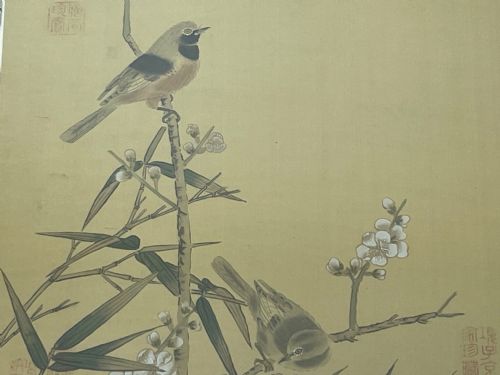 CHINESE PAINTING 2 WILD BIRDS PLUM BLOSSOM EYES STAMPED SIGNED - ADDITIONAL PHOTO 23