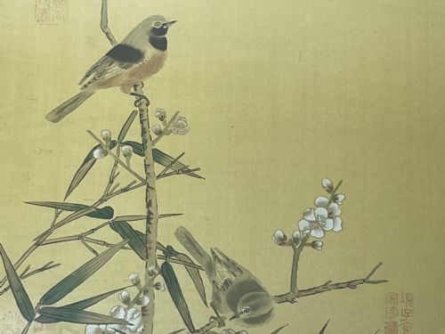 CHINESE PAINTING 2 WILD BIRDS PLUM BLOSSOM EYES STAMPED SIGNED - ADDITIONAL PHOTO 24