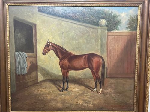 OIL PAINTING RACE HORSE 'SPION KOP' WINNER BY FREDERICK ALBERT CLARKE - ADDITIONAL PHOTO 3