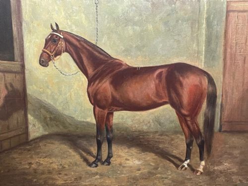 OIL PAINTING RACE HORSE 'SPION KOP' WINNER BY FREDERICK ALBERT CLARKE - ADDITIONAL PHOTO 4