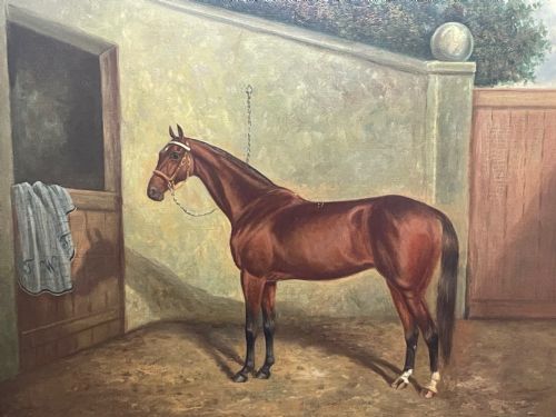 OIL PAINTING RACE HORSE 'SPION KOP' WINNER BY FREDERICK ALBERT CLARKE - ADDITIONAL PHOTO 5