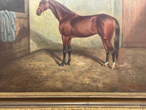 OIL PAINTING RACE HORSE 'SPION KOP' WINNER BY FREDERICK ALBERT CLARKE - ADDITIONAL PHOTO 8