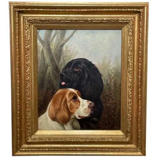 british hunting 2 gun setter dogs oil painting by colin graeme roe - CATEGORY: ANTIQUE ART - DATED VICTORIAN