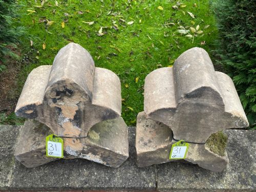 PAIR VICTORIAN CENTURY CARVED CURVED STONE FLEUR DE LIS FINIALS CAPPINGS - ADDITIONAL PHOTO 5