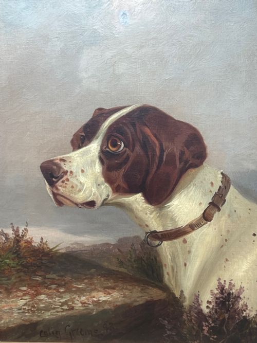 VICTORIAN HUNTING POINTER DOG OIL PAINTING BY COLIN GRAEME ROE - ADDITIONAL PHOTO 3