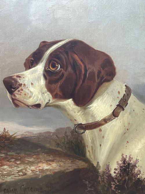VICTORIAN HUNTING POINTER DOG OIL PAINTING BY COLIN GRAEME ROE - ADDITIONAL PHOTO 5