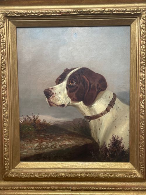 VICTORIAN HUNTING POINTER DOG OIL PAINTING BY COLIN GRAEME ROE - ADDITIONAL PHOTO 6